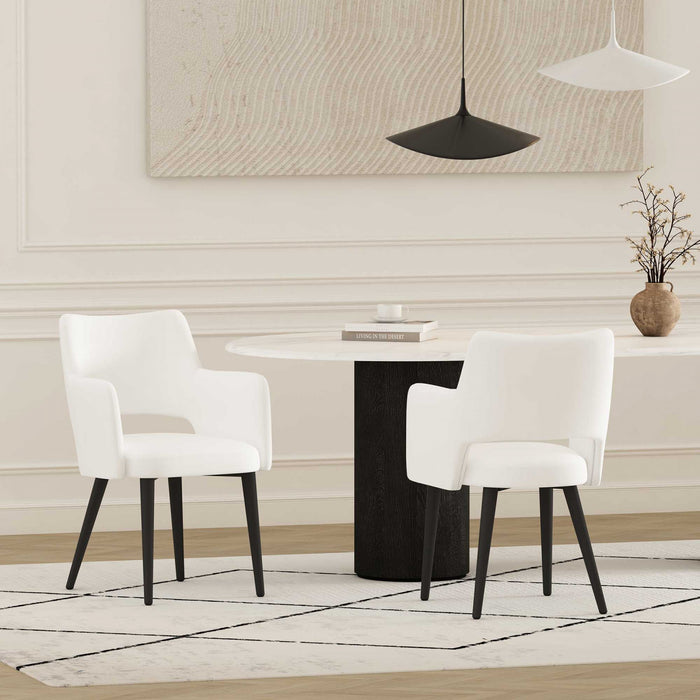 Fauteuil moderne Tremont en cuir vegetalien avec accoudoirs en metal, blanc - Lot de 2