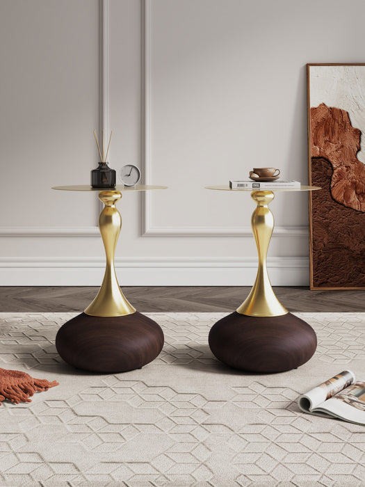 Table d’appoint Patchin moderne en brun et or – Lot de 2