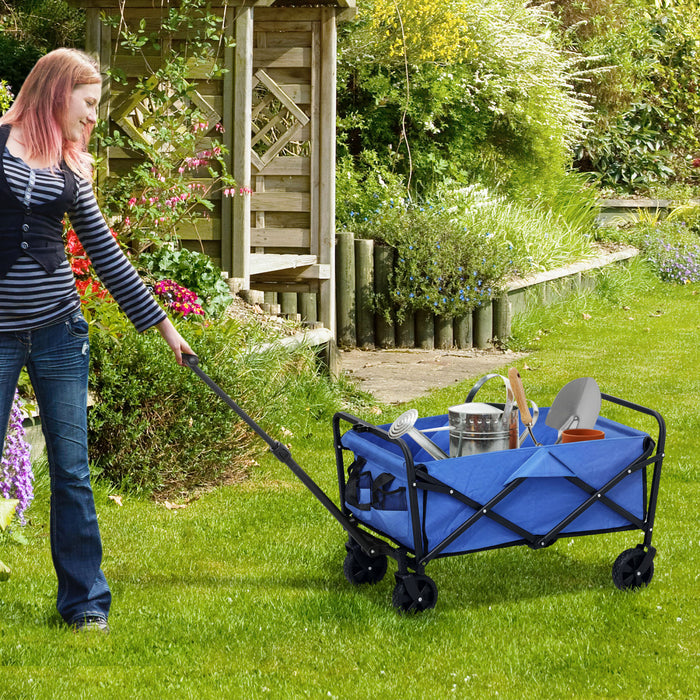 Outsunny Chariot Pliable, Chariot Utilitaire de Jardin, Bleu