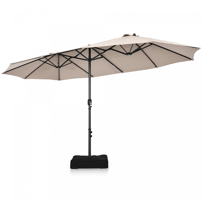 Parasol de patio jumeau double face Costway de 15 pieds, ombrage exterieur, manivelle et base de marche beige