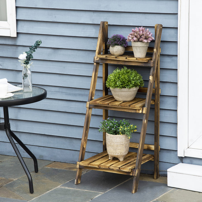 Outsunny - Support De Plantes Sureleve En Bois Rustique A 3 Niveaux, Avec Un Fond A Lattes Et Un Design Naturel Et Elegant, 16\" X 15\" X 37''