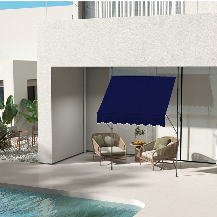 Outsunny Auvent Retractable 6.5' X 4', Autoportant Et Sans Vis, Bleu