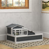 PawHut Tortoise House 2-Tier Wooden Enclosure with Balcony, Ramp and Tray, Indoor/ Outdoor Tortoise Enclosure with Ladder, Openable Roof, 44" L x 25.5" W x 23.3" H, Grey