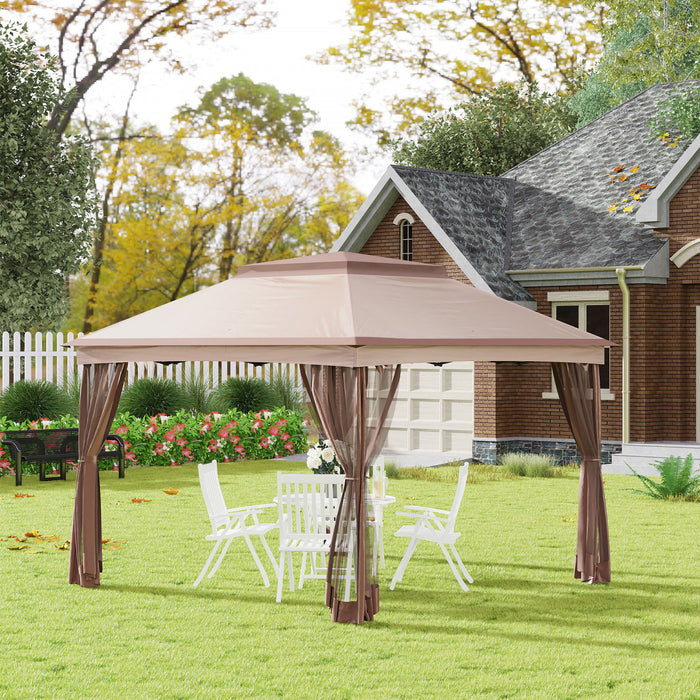 Tonnelle Barnum De Jardin Pop-up Pliant 3,25l X 3,25l X 2,65h M Acier Polyester Moustiquaires + Sac De Transport Cafe