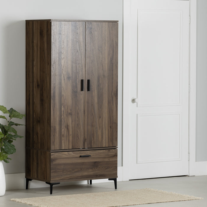 Musano Armoire Penderie Avec Portes Et Tiroir - Noyer Naturel