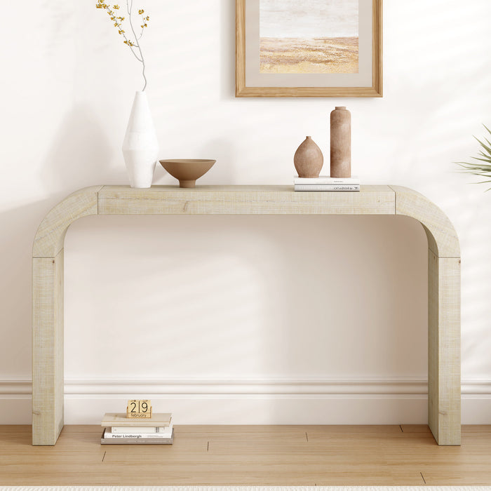 Cedar Table Console en Bois 52 po avec Bord Courbe et Finition Vieillie, Naturel