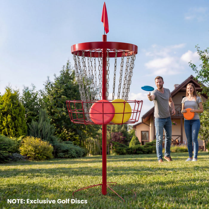Soozier Panier de Pratique a 24 Chaines pour Disc Golf, Rouge et Argent