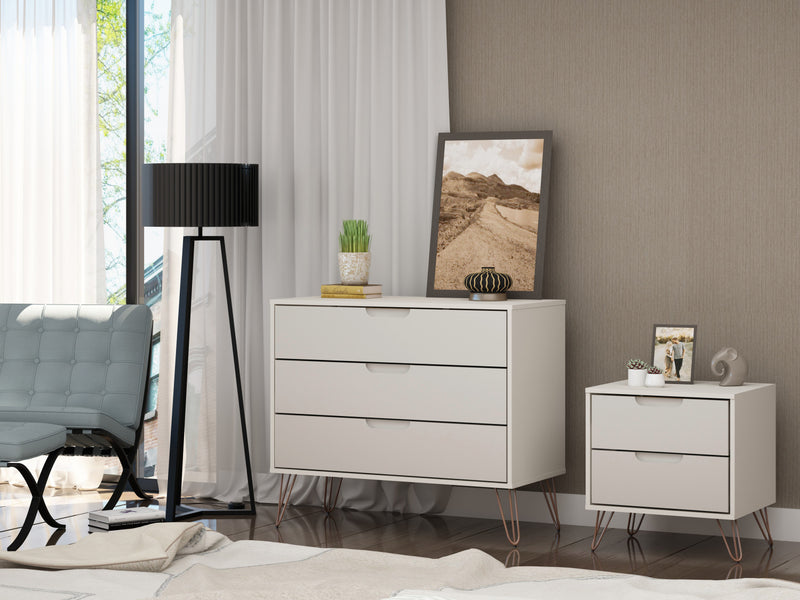 Ensemble de commodes 2 pieces Rockefeller style milieu du siecle en blanc casse