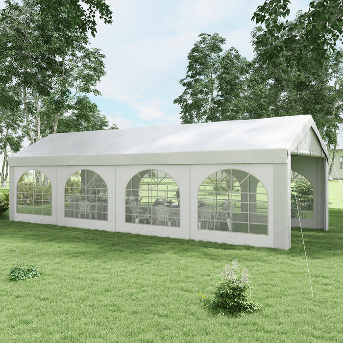 Outsunny Tente De Fete Et Abri D'auto De 10' X 26', Abri De Tente D'exterieur Robuste, Garage Portable Avec Parois Laterales Amovibles, 2 Portes Et Fenetres, Tentes Pour Fetes, Evenements, Barbecue