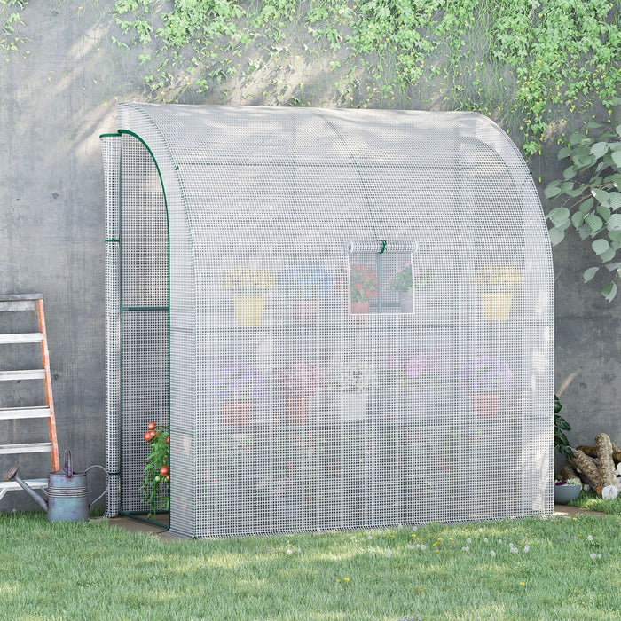 Outsunny 7' X 3' X 7' Outdoor Walk-in Greenhouse, Serre Pour Le Jardinage Des Plantes Avec Fenetres A Enroulement, Porte A Fermeture Eclair Et Etageres A 3 Niveaux, Blanc.