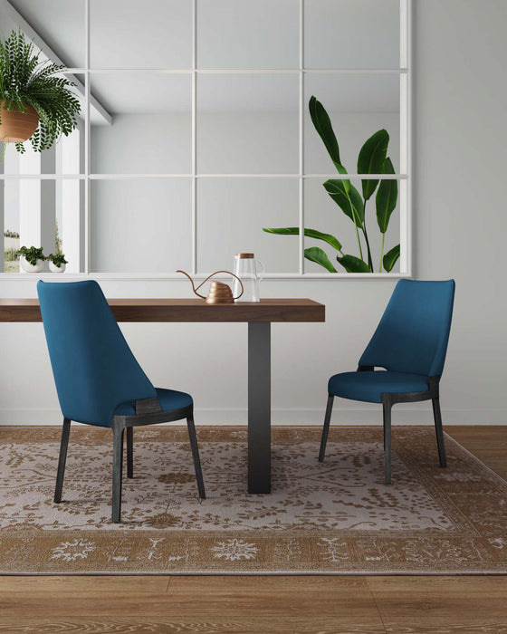 Chaise de salle a manger moderne en bois Kara avec revetement bleu - Lot de 2