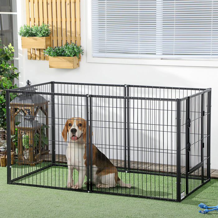 Pawhut Parc Pour Chien A 6 Panneaux De 32.5\" - 59\" X 31\", Parc Robuste Avec Porte, Enclos D'exercice Reglable Pour Interieur Et Exterieur, Chiens De Petite Et Moyenne Taille