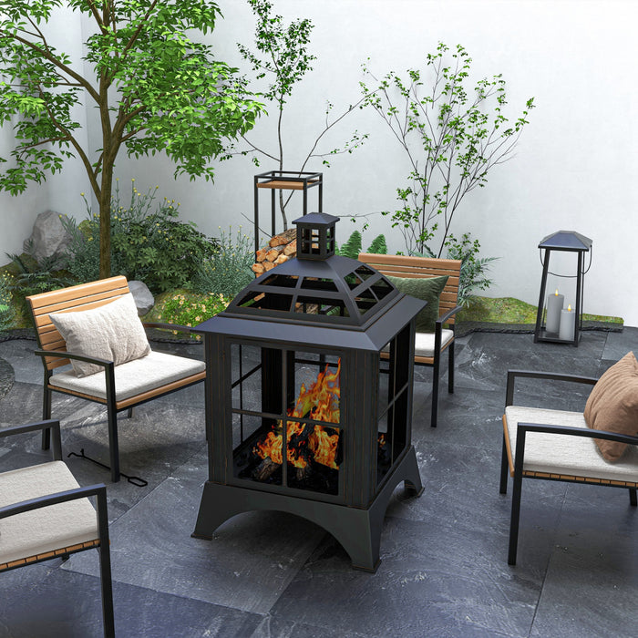 Outsunny Foyer A Bois De 28\" Avec Tisonnier, Style Cheminee, Noir