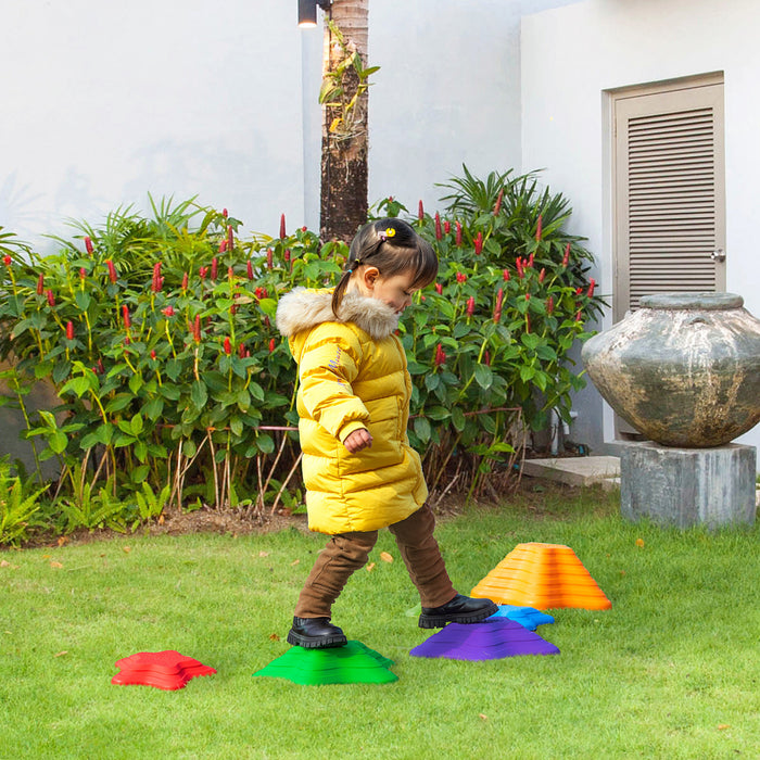 Outsunny 6pcs Tremplins D'equilibre Pour Enfants Avec Fond Antiderapant, Pierres De Riviere Empilables, Parcours D'obstacles Exterieur Interieur, Etoile De Mer
