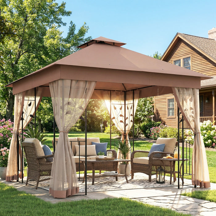 Outsunny Tonnelle de Patio 3x3 m, Tonnelle d'Exterieur, Brun Fonce