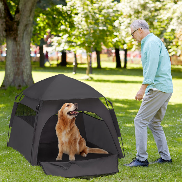 Pawhut Tente Pour Chiens De Grande Taille Et Extra Larges, Tente De Parc Portable Pour Animaux De Compagnie Pour La Plage, Le Jardin, La Maison, Gris