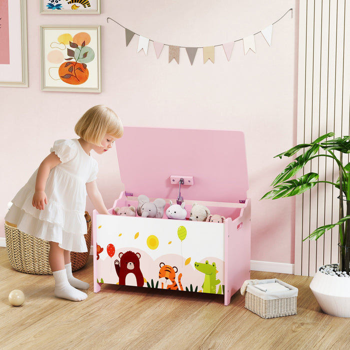 Qaba Coffre de rangement pour enfants avec charnieres de securite, rose