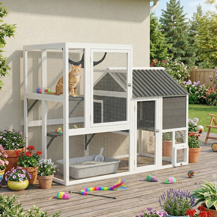 Enclos pour chats d'exterieur, 161 cm Abri pour Chats avec Porte a 4 Modes
