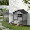 PawHut Rabbit Hutch Outdoor, 48"L Large Wooden Bunny Cage with Run, Robust Metal Frame, Removable Plastic Tray, Asphalt Roof, Ramp, Guinea Pig Cage for 1-2 Rabbits, Grey