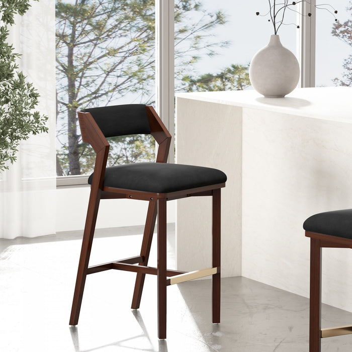 Tabouret de bar moderne Patricia en bois et tissu noir