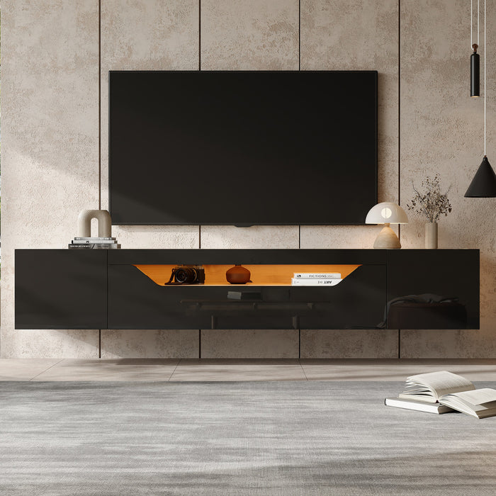 Oliver meuble TV mural avec eclairage LED et rangement, noir