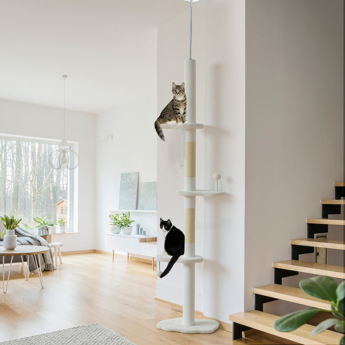 Arbre a chat ajustable du sol au plafond de 225 cm a 255 cm, couleur creme
