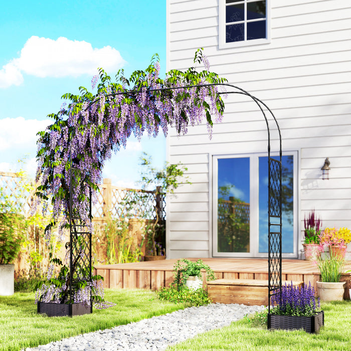 Outsunny Arche de Jardin avec 2 Bacs a Plantes, Treillis Exterieur, Noir