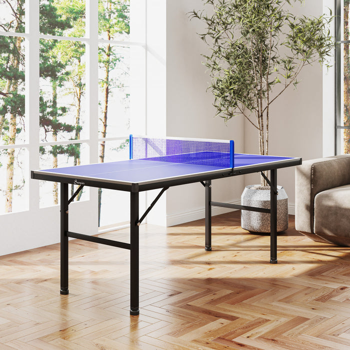 Soozier Mini Table De Ping-pong Avec Pieds Reglables, Bleu