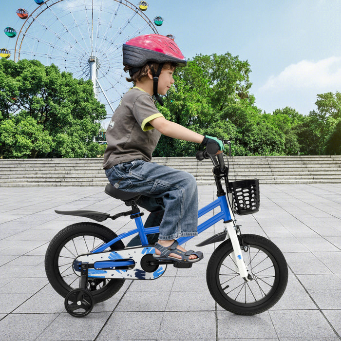 Velo Costway 14'' Pour Enfants Avec Roues D'entrainement Amovibles Et Panier Pour 3-5 Ans Skyblue