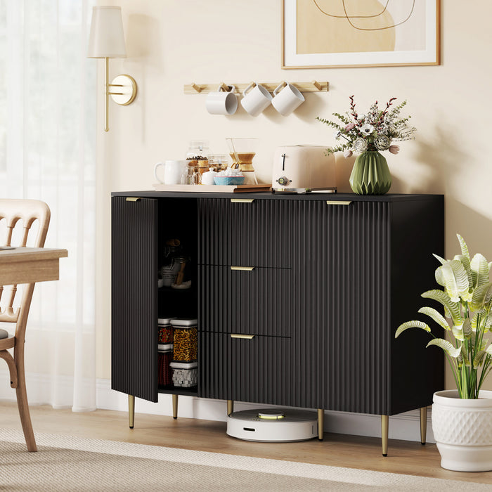 HOMCOM Buffet avec 3 tiroirs et etageres reglables, Noir