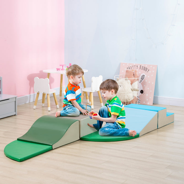 Ensemble De Jeux Qaba Pour Enfants, 6 Blocs En Mousse Pour Grimper, Ramper Et Glisser, Equipement De Jeu D'interieur Sur Pour Les Enfants De 12 A 36 Mois, Bleu Et Vert