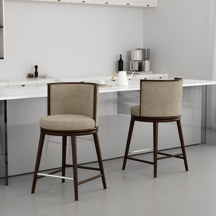 Tabouret de comptoir moderne en bois et tissu Evalyn, naturel - Lot de 2