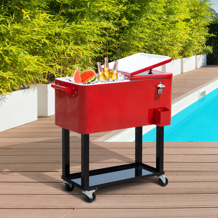 Outsunny 80 litres, chariot refrigerant a roulettes, portable, pour terrasse, biere glacee, boissons