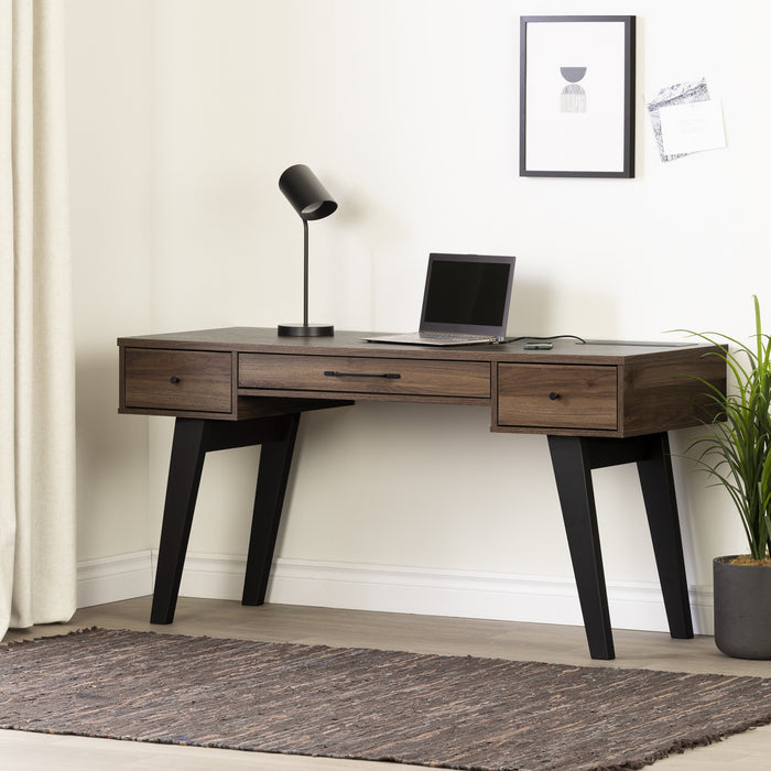 Helsy Bureau de travail avec barre d'alimentation intégrée Noyer naturel, de Meubles South Shore
