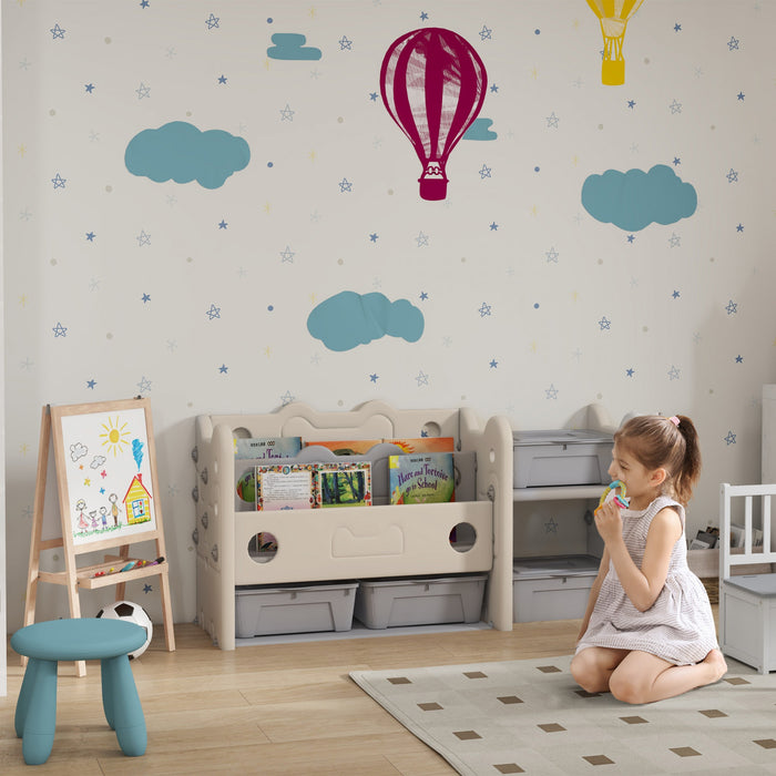 Qaba Organiseur De Rangement Pour Jouets Avec 4 Boites De Rangement, Etageres, Pour Chambre D'enfant, Chambre D'enfant, Salle De Jeux, Blanc Creme