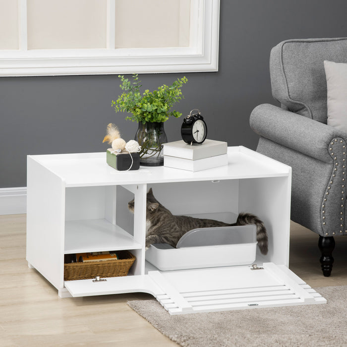 Meuble Cache-Litiere avec Espace de Rangement, Blanc