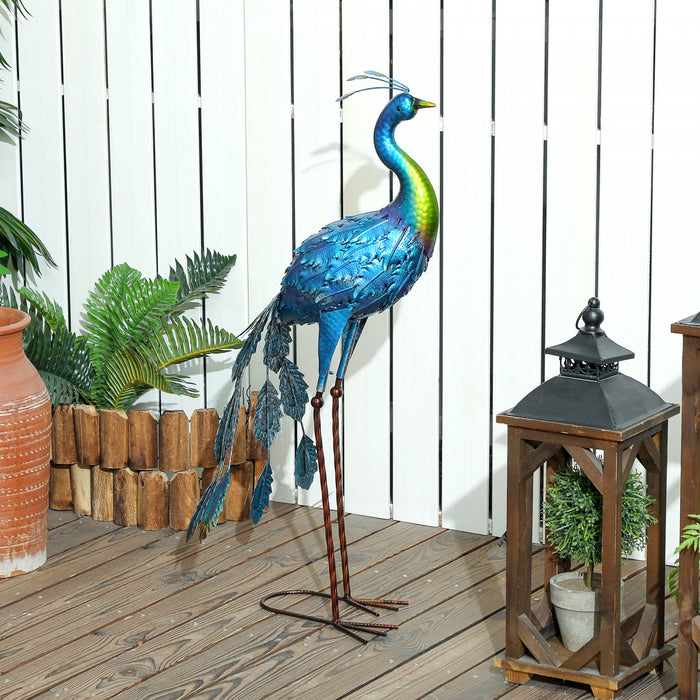 Outsunny Statue de Jardin Paon, Ornement de Pelouse en Acier, 83 cm