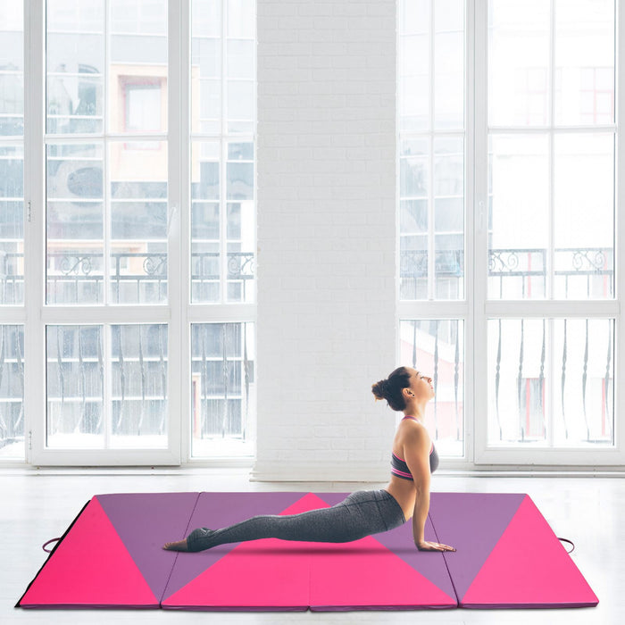 Soozier 4ftx10ftx2inch Tapis De Gymnastique En Cuir Pu, Pliable, Pour Exercices De Yoga, 4 Panneaux (rose/violet)