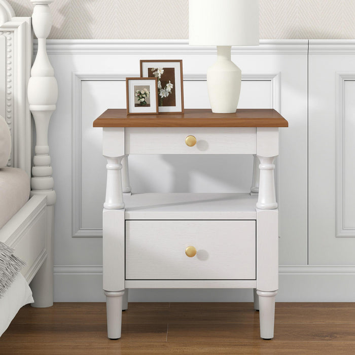 Emma Table de Nuit en Bois a 2 Tiroirs pour Chambre a Coucher avec Pieds Antiderapants, Blanc Lait