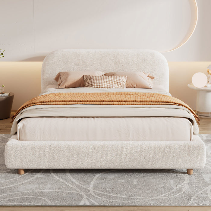 Lit Mia Rembourre en Tissu Boucle, Taille Queen - Beige Clair
