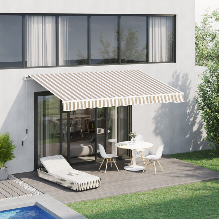 Outsunny 12' X 10' Store Banne Manuel Retractable Aluminium Polyester Impermeabilise Anti-uv Beige Et Blanc