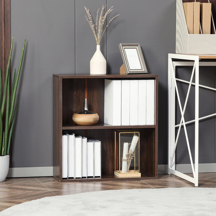 HOMCOM Bibliotheque 2 Niveaux Bois Rangement Petit Bureau Noyer