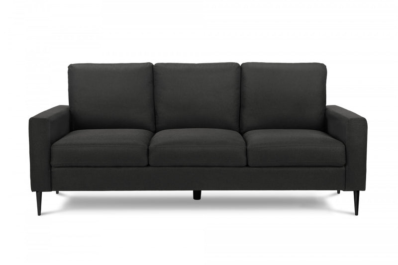 Sofa Rembourre, 75\"L, Pieds En Metal, Tissu Noir, Contemporain, Moderne