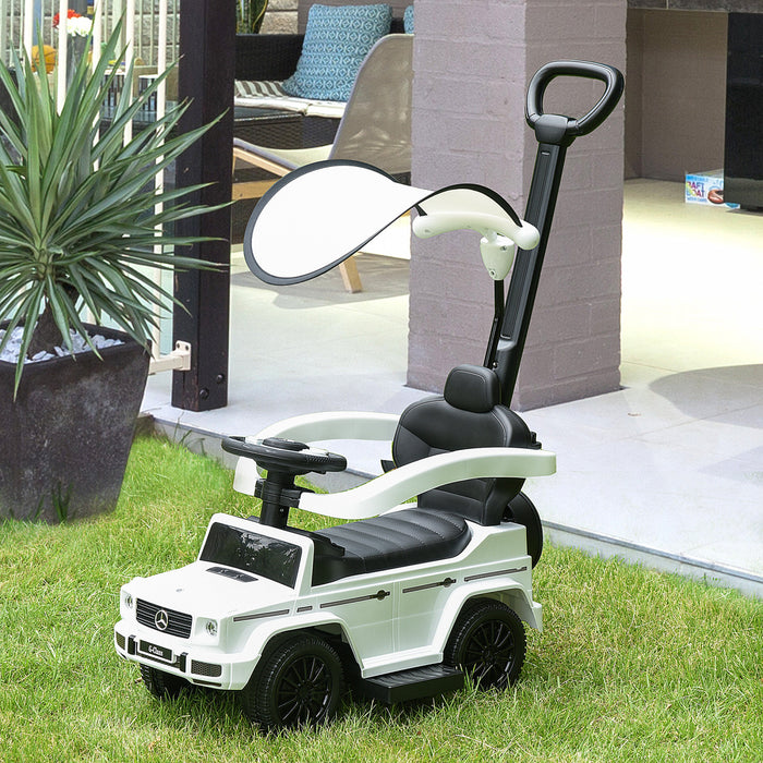 Aosom Voiture A Pousser Coulissant Compatible G350 Pieds A Terre Poussette Vehicule Pour Tout-petits Avec Klaxon Volant Aucune Alimentation Manuel Sous Le Siege Design Sur Blanc