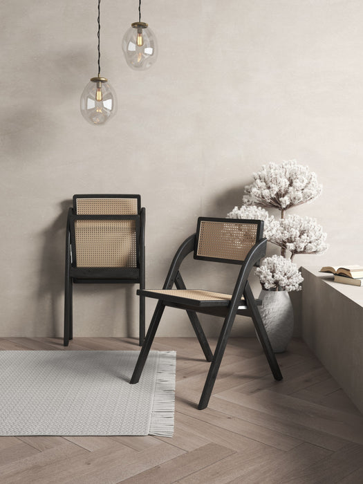 Chaise pliante en bois style industriel Lambinet, noir et naturel - Lot de 4
