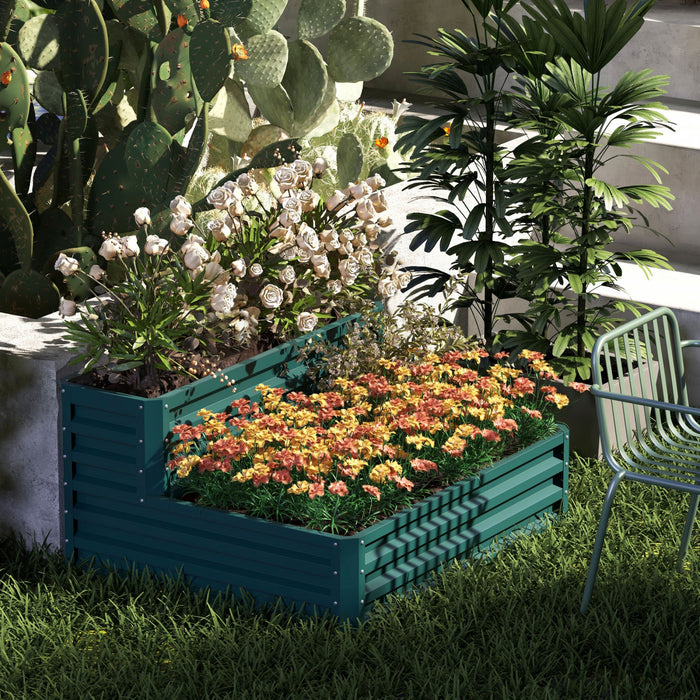 Outsunny Lit De Jardin Sureleve A 2 Etages En Acier Galvanise, Vert