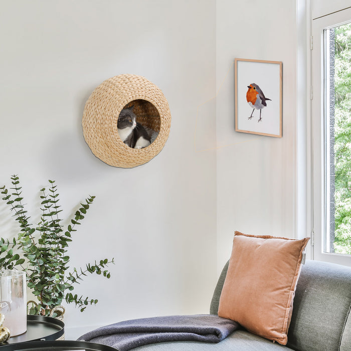 Etagere Murale Pour Chat Pawhut, Grimpeur Mural Pour Chat Avec Coussin Lavable, Niche Murale Pour Chaton, Beige