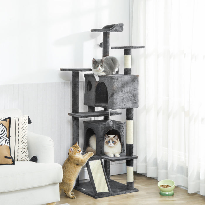 Arbre a chat 160 cm avec poteaux a griffer, condos, gris fonce