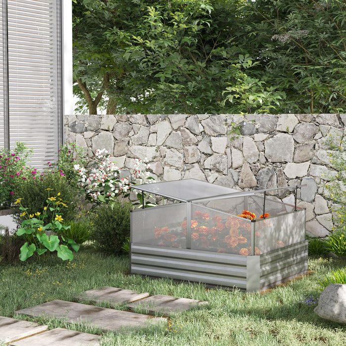 Outsunny Jardiniere Surelevee Galvanisee Avec Serre, Bac A Plantes En Acier, Argent