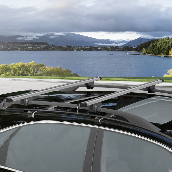 HOMCOM 2pc Barres de toit pour voiture crochets verrouillables alu argente